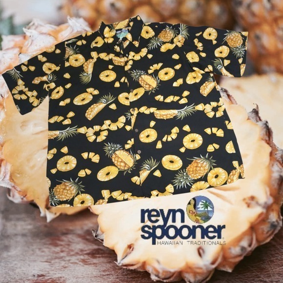 reyn spooner Other - REYN SPOONER Men's Golden Juicy‎ Pineapple Hawaiian Aloha Shirt Black L